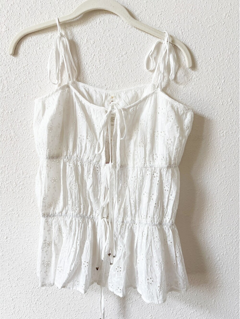 Pilyq Stacey Tiered Top White Size XS / Small Eyelet Neutral Bohemian Vacation